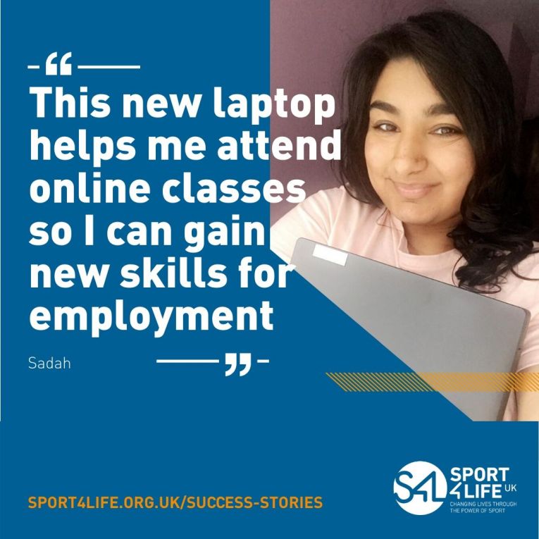 quote from sadah - this new laptop helps me attend online classes so i can gain new skills for employment